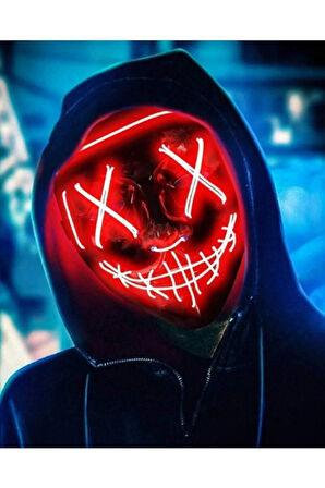 Vothoon Hallowen Led Işıklı Neon Parti Maske 3 Modlu Parti Eğlence Maskesi Yılbaşı Kırmızı