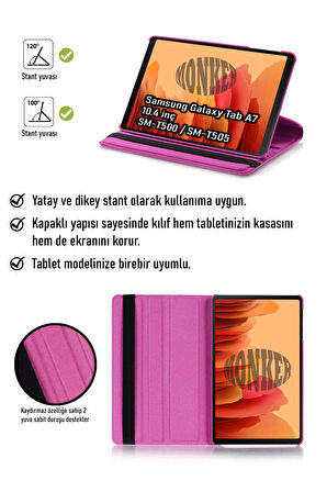 Monker Samsung Galaxy Tab A7 T500 Uyumlu Pembe 10.4 inç Tablet Kılıfı Dönebilen Standlı Suni Deri