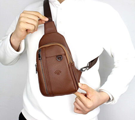 Erkek Taba Renk Çift Kol Çapraz Omuz Çantası Body Bag Çanta Günlük Çanta