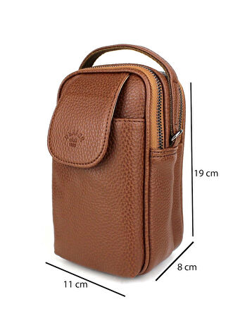 Erkek Taba Renk Kapaklı Çok Bölmeli El ve Omuz Çantası