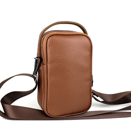 Erkek Taba Renk Kapaklı Çok Bölmeli El ve Omuz Çantası