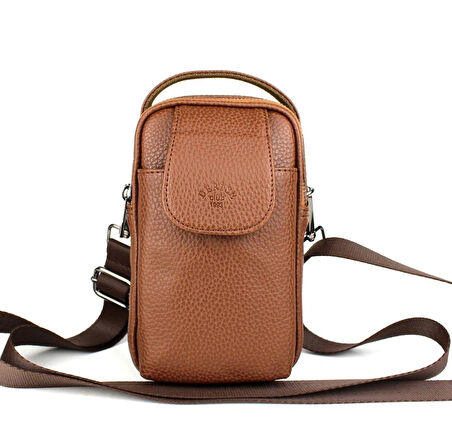 Erkek Taba Renk Kapaklı Çok Bölmeli El ve Omuz Çantası