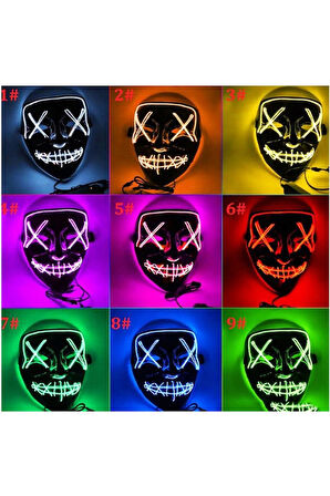 Vothoon Hallowen Led Işıklı Neon Parti Maske 3 Modlu Parti Eğlence Maskesi Yılbaşı Mavi