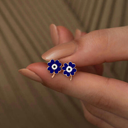 925 Ayar Gümüş Fosforlu Lacivert Yonca Küpe