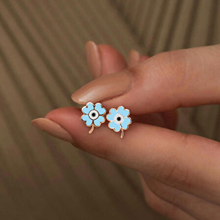 925 Ayar Gümüş Fosforlu Mavi Yonca Küpe