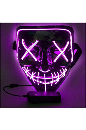 Vothoon Hallowen Led Işıklı Neon Parti Maske 3 Modlu Parti Eğlence Maskesi Yılbaşı Mor