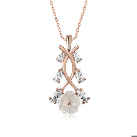 925 Ayar Gümüş Rose Bahar Çiçeği Gümüş Kolye