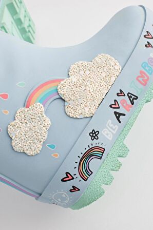 Bebek Mavisi Gökkuşağı Detaylı Thermal Su Geçirmez Bot