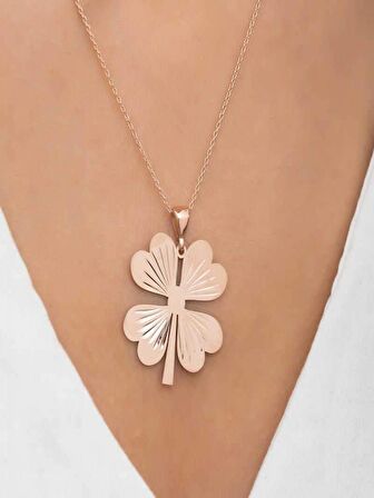 925 Ayar Gümüş Dört Yaprak Rose Yonca Kadın Gümüş Kolye