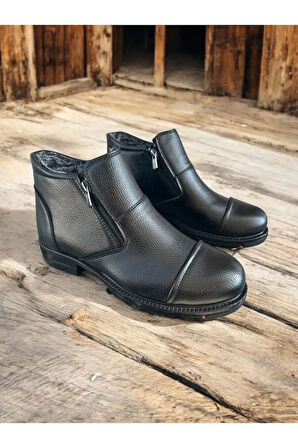 Su & Soğuğa Dayanıklı Kışlık Fermuarlı Kürklü Outdoor Bot SİYAH / 40