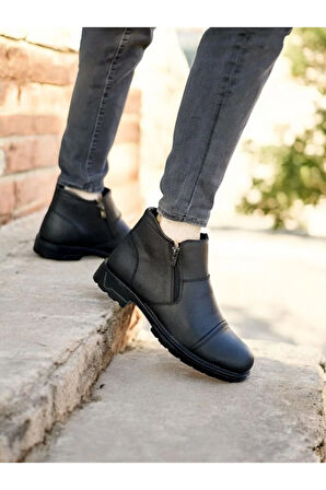 Su & Soğuğa Dayanıklı Kışlık Fermuarlı Kürklü Outdoor Bot SİYAH / 40