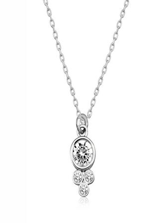 925 Ayar Gümüş Çiğ Damlası Yuvarlak Tektaş Kadın Gümüş Kolye