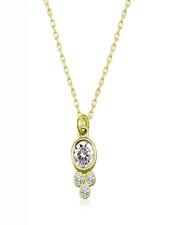 925 Ayar Gümüş Çiğ Damlası Yuvarlak Tektaş Kadın Gümüş Kolye