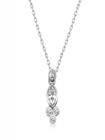 925 Ayar Gümüş Çiğ Damlası Mekik Tektaş Kadın Gümüş Kolye