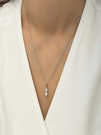 925 Ayar Gümüş Çiğ Damlası Mekik Tektaş Kadın Gümüş Kolye