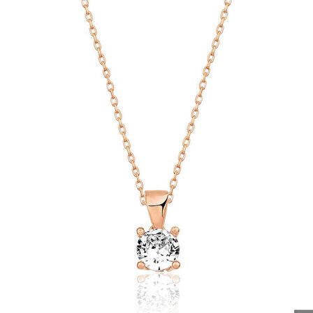 925 Ayar Gümüş Rose Tek Taş Gümüş Kolye