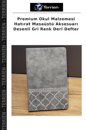 Premium Okul Malzemesi Hatırat Masaüstü Aksesuarı Desenli Gri Renk Deri Defter