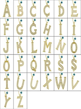 925 Ayar Gümüş Nazar Gold K Harfi Kadın Gümüş Kolye