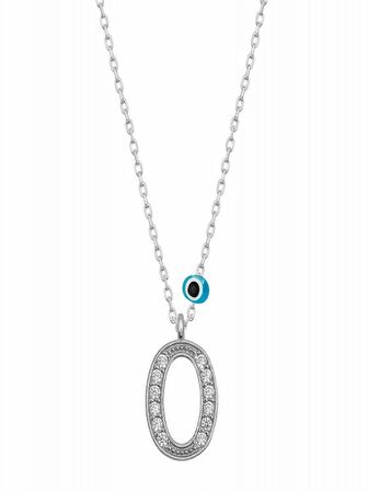 925 Ayar Gümüş Nazar Rodyum O Harfi Kadın Gümüş Kolye