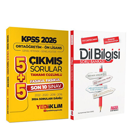 Yediiklim 2026 KPSS Ortaöğretim Önlisans GY GK Çözümlü Son 10 Sınav Çıkmış Sorular ve AKM Dil Bilgisi Soru Bankası Seti 2 Kitap