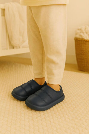 Peluş İçi Yünlü Kışlık Panduf Lacivert Çocuk Ev Terliği