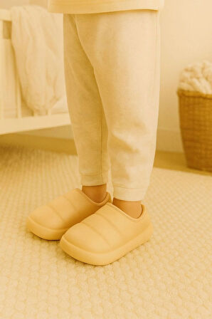 Peluş İçi Yünlü Kışlık Panduf Bej Çocuk Ev Terliği