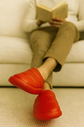 Peluş İçi Yünlü Kışlık Panduf Kırmızı Erkek Ev Terliği