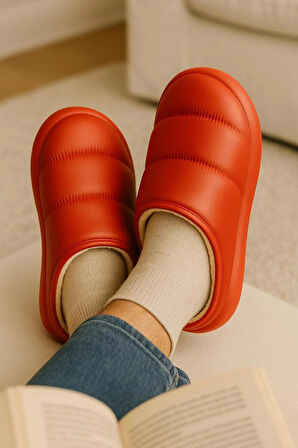 Peluş İçi Yünlü Kışlık Panduf Kırmızı Erkek Ev Terliği