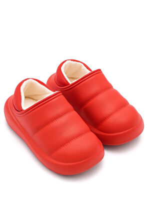 Peluş İçi Yünlü Kışlık Panduf Kırmızı Kadın Ev Terliği