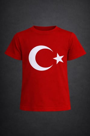 Erkek-Kız Çocuk AY YILDIZ Bayrak Baskılı Kısa Kollu T-Shirt 23 Nisan-10 Kasım-19 Ekim-Özel Bayramlar