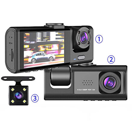 Daytona T717 Dash Cam Araç Içi Kamera 1080P+720P Full Hd Araç Içi Kamera Ön,arka ve Iç Kayıt 3 Kamera Gece Görüşlü G Sensör Geniş Açı
