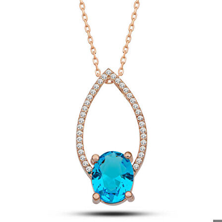 Gümüş Rose Turkuaz Oval Taşlı Kadın Kolye