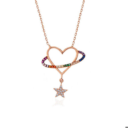 925 Ayar Gümüş Rose Kalp Yıldız Kadın Kolye