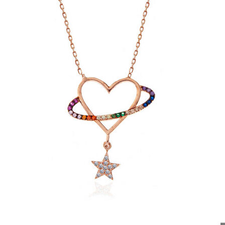 925 Ayar Gümüş Rose Kalp Yıldız Kadın Kolye