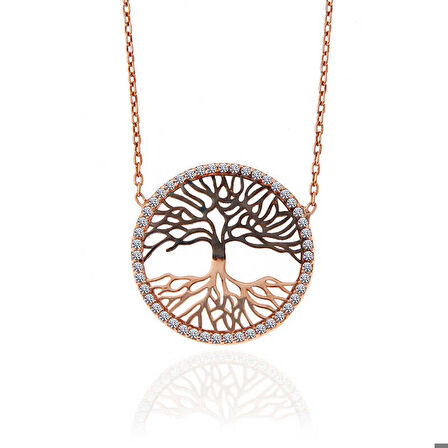 925 Ayar Gümüş Rose Hayat Ağacı Kadın Kolye