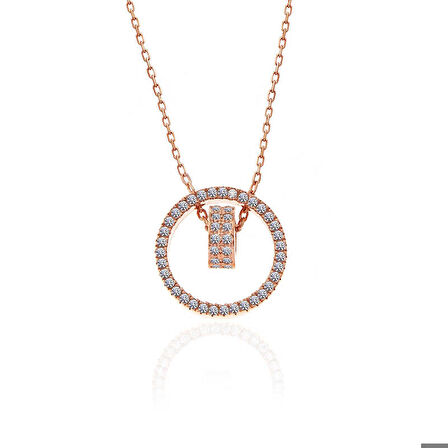 925 Ayar Gümüş Rose İç İçe Geçmiş Halka Kadın Kolye