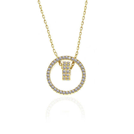 925 Ayar Gümüş Gold İç İçe Geçmiş Halka Kadın Kolye