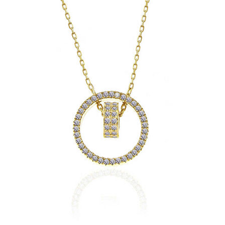 925 Ayar Gümüş Gold İç İçe Geçmiş Halka Kadın Kolye