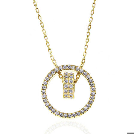 925 Ayar Gümüş Gold İç İçe Geçmiş Halka Kadın Kolye