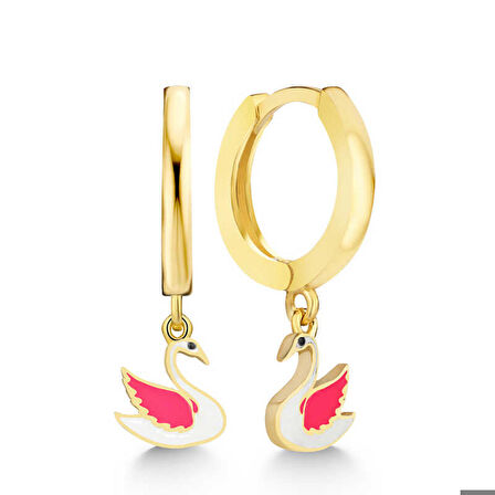 Gümüş Gold Kuğu Sallantılı Kadın Küpe