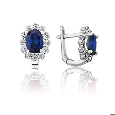 Gümüş Mavi Çiçek Desenli J Kadın Küpe