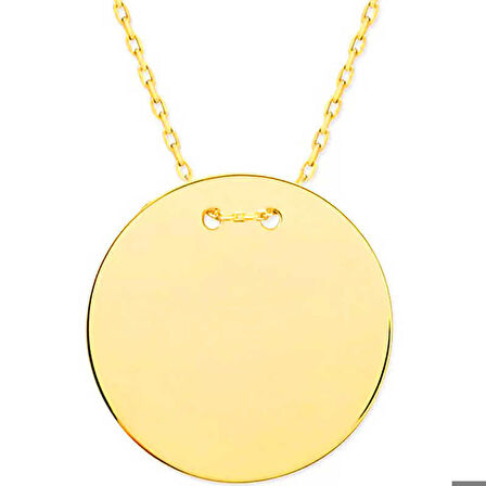 925 Ayar Gümüş Gold Yuvarlak Plaka Kolye
