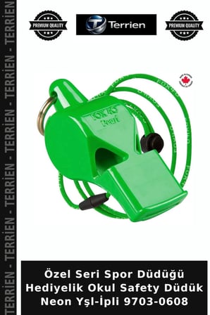 Özel Seri Spor Düdüğü Hediyelik Okul Safety Düdük Neon Yşl-İpli 9703-0608
