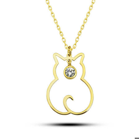 925 Ayar Gümüş Nisan Ayı Doğum Taşı Kedi Kadın Kolye