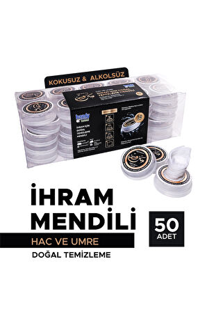 İhram İçin Doğal Temizleme Mendili, Hac - Umre Alkolsüz ve Kokusuz Mendil 50 Adet