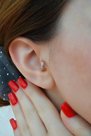 Bombeli Taşlı Halka Tragus Piercing Helix Kıkırdak Rose Gold Renk
