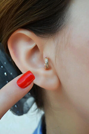 Bombeli Taşlı Halka Tragus Piercing Helix Kıkırdak Rose Gold Renk