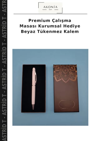 Premium Çalışma Masası Kurumsal Hediye Beyaz Tükenmez Kalem