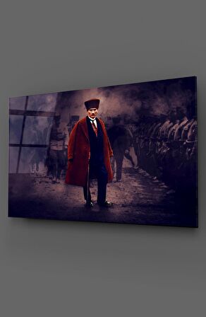 Atatürk Yarı Portre Siyah Beyaz Cam Tablo