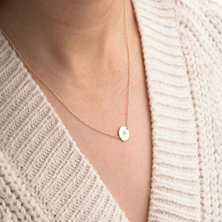 Altın Plaka Harf Kolye 14 Ayar (Sarı&Beyaz)